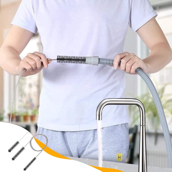 Qonioi Flexible 78.74-Inch Extendable Pipe Cleaner Brush, Dual-Ended Stainless Steel Tube Cleaning Brush with Corner Brush, Long Drain Snake Brush for Sink Tub Aquarium Kitchen Pet Water Tubes