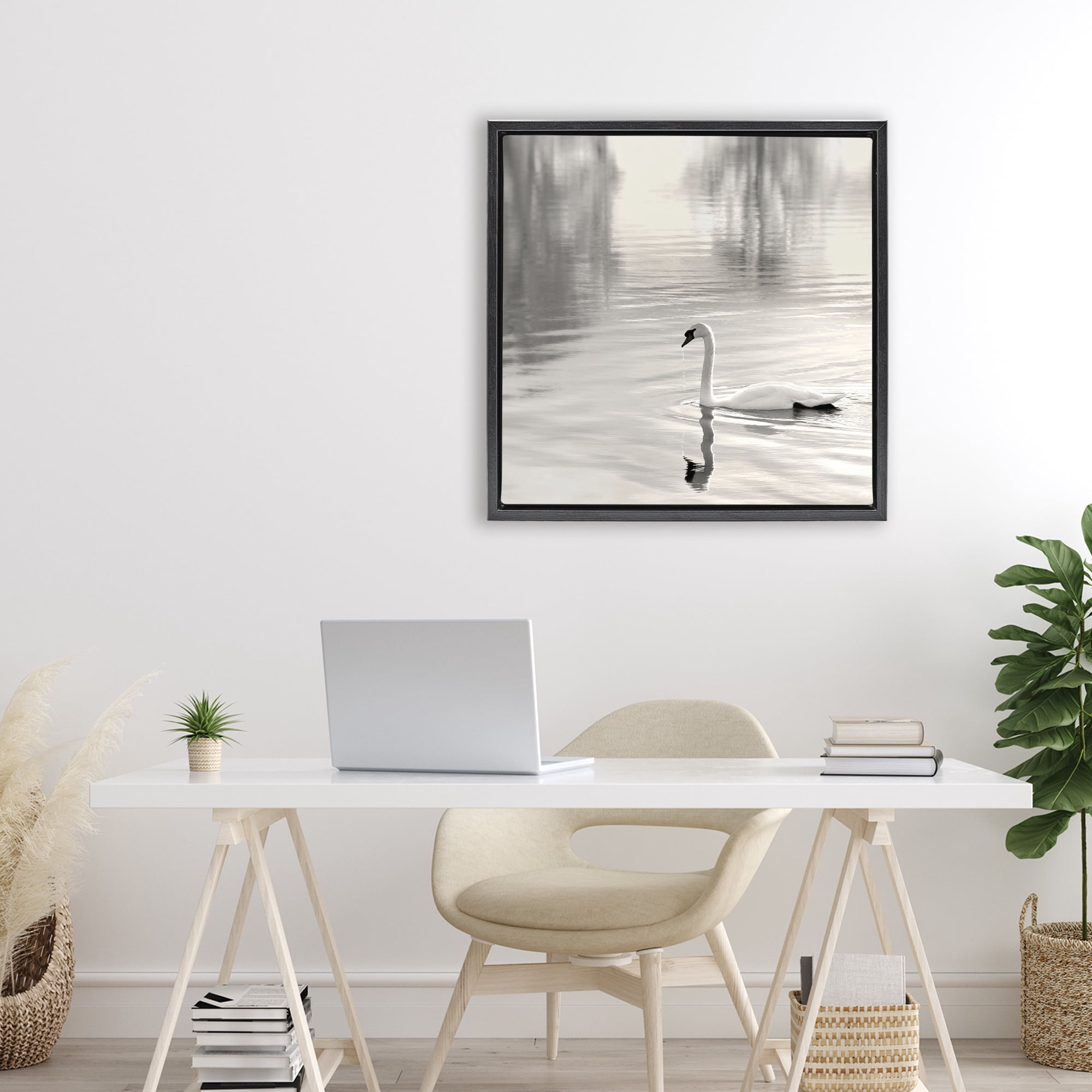 Stupell Industries Morning Sunlit Swan Black Framed Floater Canvas Wall Art, design by Nicholas Bell
