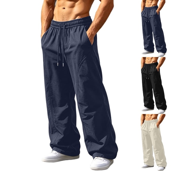 Mineart Mens Wide Leg Trousers with Angled Hem Slight Flare Pants Casual Drawstring Elastic Waist Loose Fit Fall Long Trousers