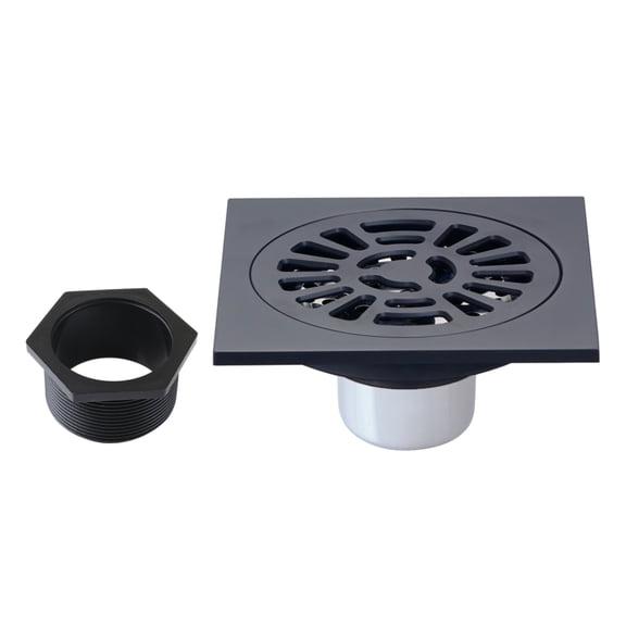 Kingston Brass BSF4267MB Watercourse 4-Inch Brass Square Grid Shower Drain with Hair Strainer in Matte Black