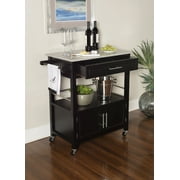 Linon Cameron Wood Granite Top Rolling Kitchen Cart Ample Storage in Black