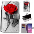 thumbnail image 2 of For Samsung Galaxy S10 Case, Mantto Magnetic PU Leather Phone Case With Hand Rope Strap Cute Pattern Painted Flip Credit/ ID Card Wallet Slots Stand, Rose, 2 of 8