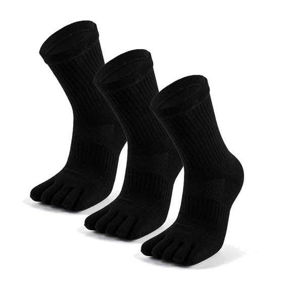 Unisex Mid-Crew Toe Socks, Cotton Athletic Running Socks, 3 Pairs