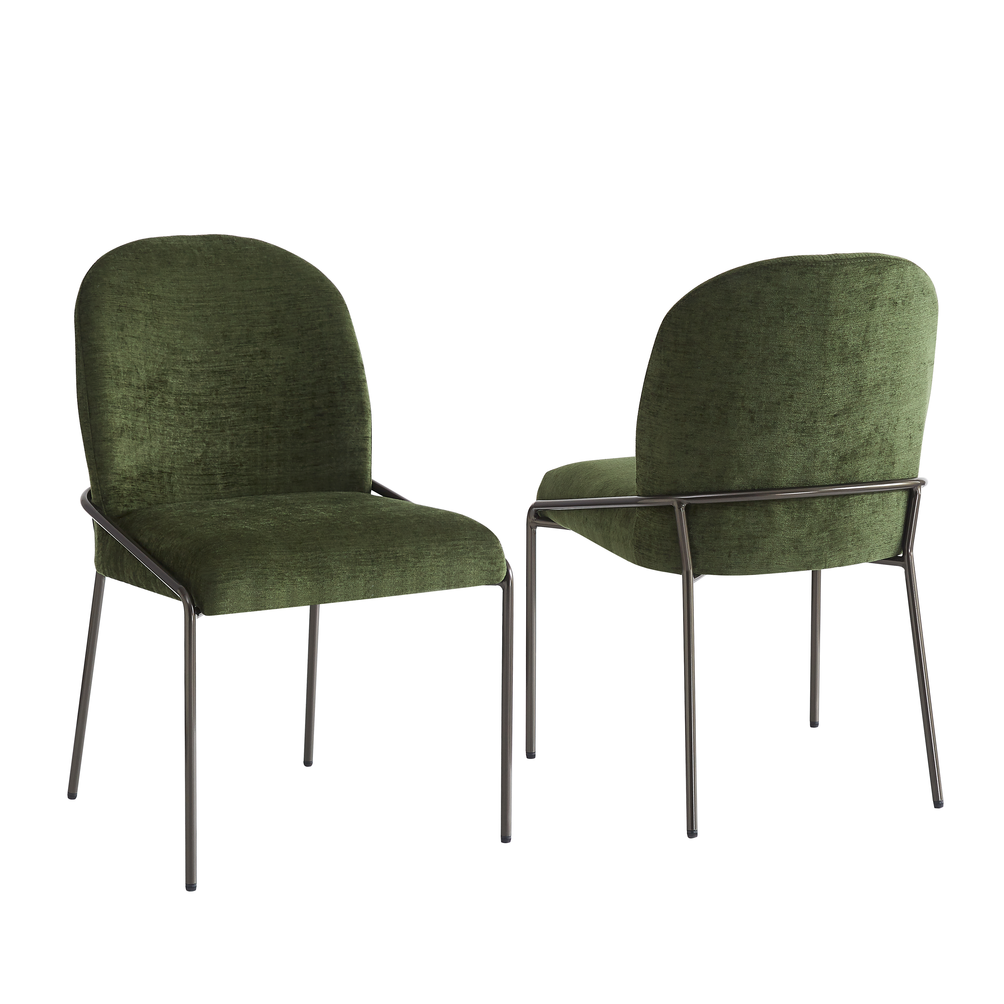 Euroco Upholstered Dining Chairs Set of 2, Mid Century Modern Kitchen Chairs with Cushion Seat and Iron Frame, Side Chairs for Home Office, Living Room, Dining Room,Green