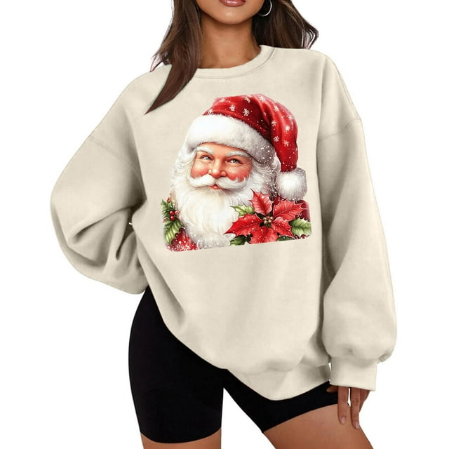 Birdeem Chandail en Molleton de Noël à Col Rond en Polaire Fine pour Femmes, Manches Longues, Coupe Ample, Chandails en Molleton de Noël pour Femmes, Hauts de Noël pour Femmes