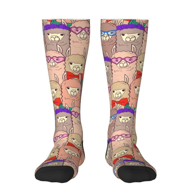 Gaeub Chaussettes de Design Imprimé Lamas Mignons Chaussettes Hautes Extensibles pour Hommes Femmes Adolescents, Chaussettes de Softball Soccer pour Randonnée, Sport