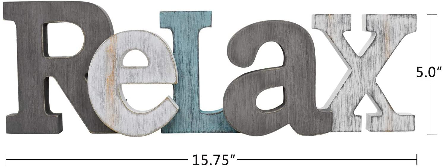 WITHFAB Rustic Wood Relax Signs for Home Decorations Wooden Relax Freestanding Set for Mantel Tabletop Fireplace Wooden Cutout Freestanding Sign for Farmhouse Furniture,Bathroom Decor