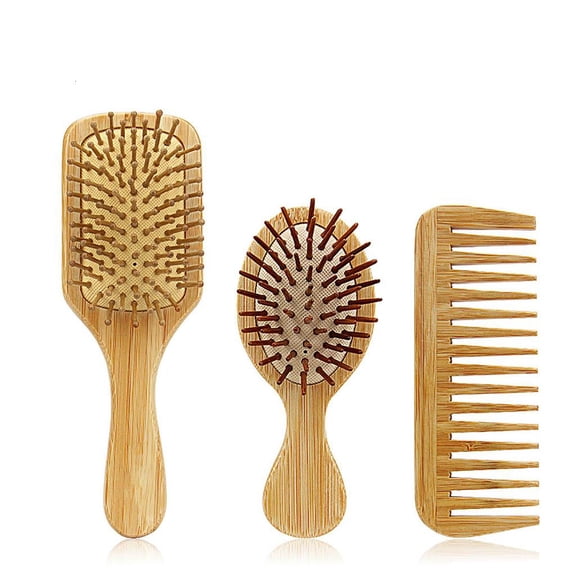NANMELX 3Pcs Bamboo Hair Brush Combs Set for Women Men Kids Wet Dry Long Short Hairs