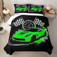 thumbnail image 2 of Castle Fairy Retro Racing Car Bed Spread Queen,Race Flag Design Queen Coverlet Set for Bedroom,Green Black, 2 of 7