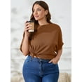 thumbnail image 3 of SHOWMALL Women's Plus Tops Boat Neck Batwing Half Sleeve Drop Shoulder Casual Shirts 3X Ginger, 3 of 7