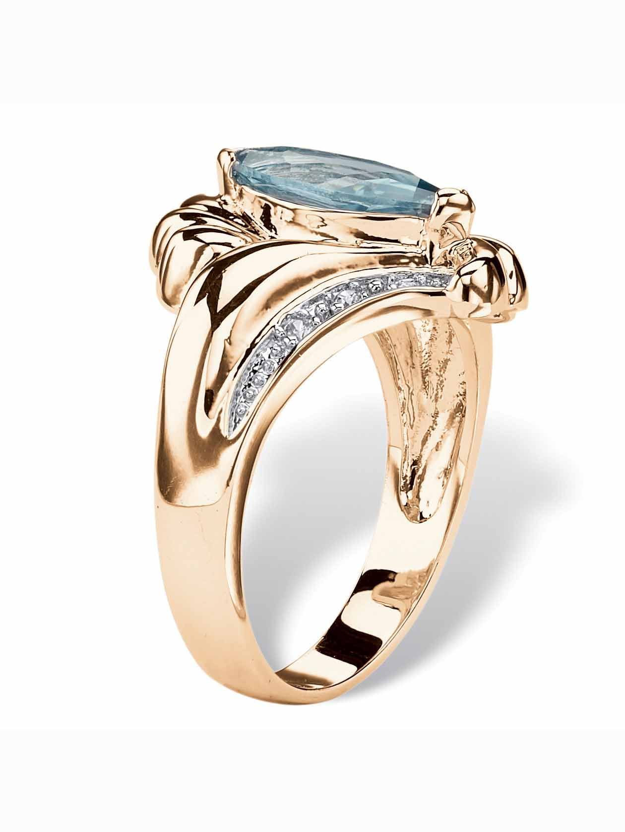 PalmBeach Jewelry Marquise-Cut Cubic Zirconia or Sapphire Bypass Swirl Ring Gold-Plated
