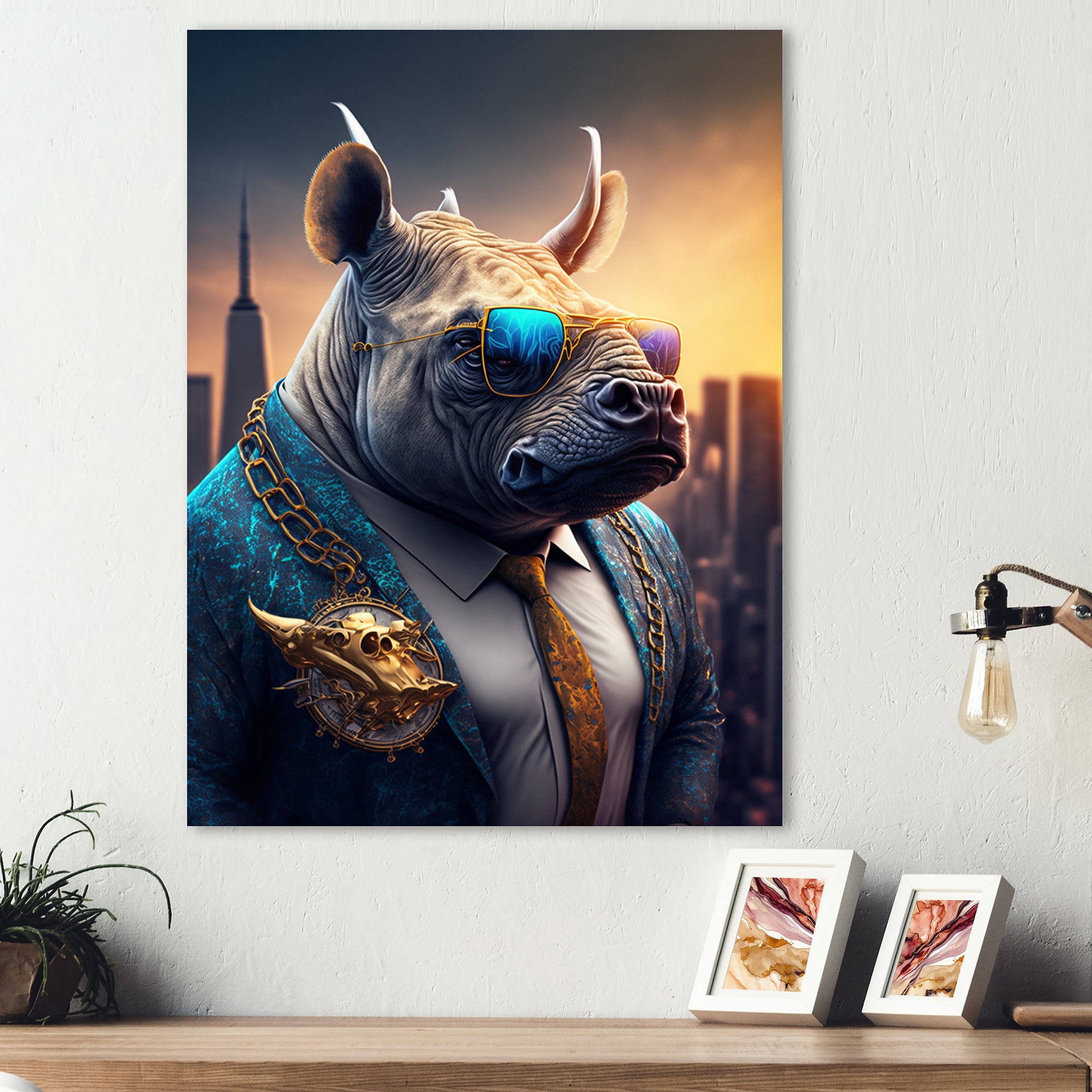 Designart Rhino Gangster in NYC II Canvas Wall Art