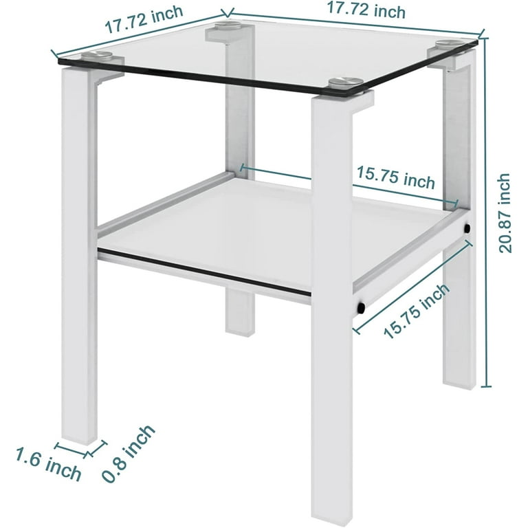 Miniyam Glass End Table Living Room Sofa Side Table 2 Layer