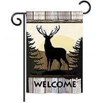 Breeze Decor BD-WL-G-110110-IP-BO-D-US18-SB 13 x 18.5 in. Welcome Deer Nature Wildlife Impressions Decorative Vertical Double Sided Garden Flag