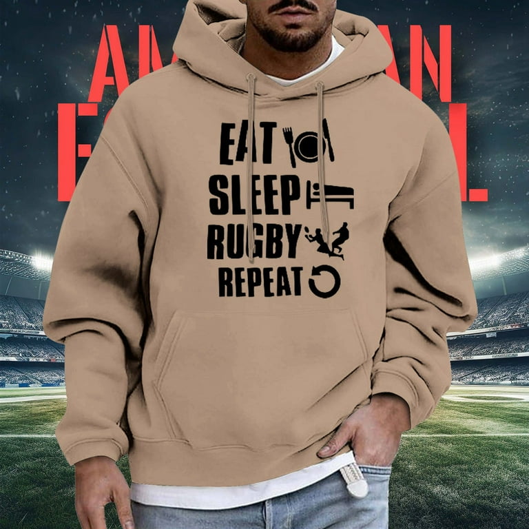 OVINYER Men Sweatshirts American Football Leisure Fashion Casual Vintage Rugby Player Sports Retro Pullover Hoodie Stylish Dailywear Walmart
