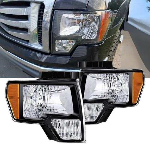 Nilight 2009 - 2014 F150 Headlight Assembly Black Housing Amber Corner Clear Lens Driver and Passenger Side Headlamp Replacement 2 Pack