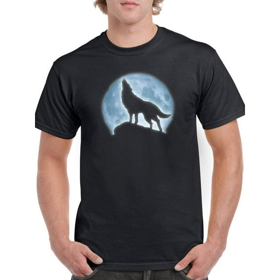 Wolf Howling In Moon T-Shirt Men -SPIdeals Designs, Male Small