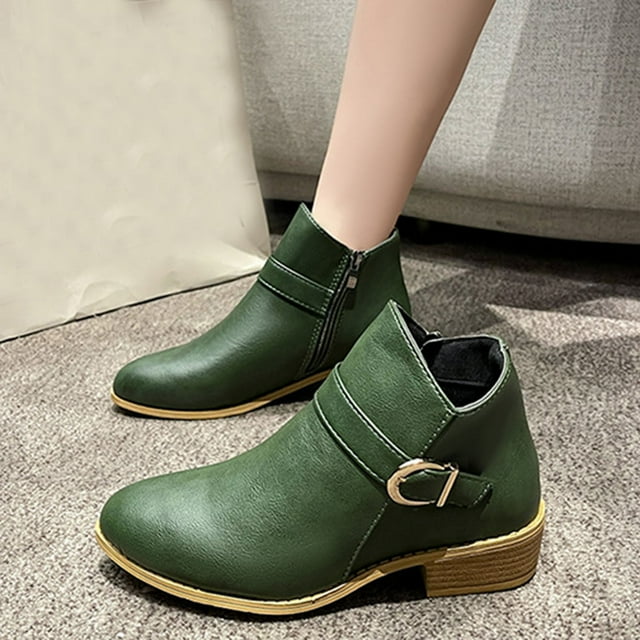 Styesk Boots Bottes pour Femmes Mode Décontractée Style Britannique Court Baril Rond Tête Zippée Latérale Bottines Talon Épais Mode Bottes de Travail Ankle Bottes pour Femmes