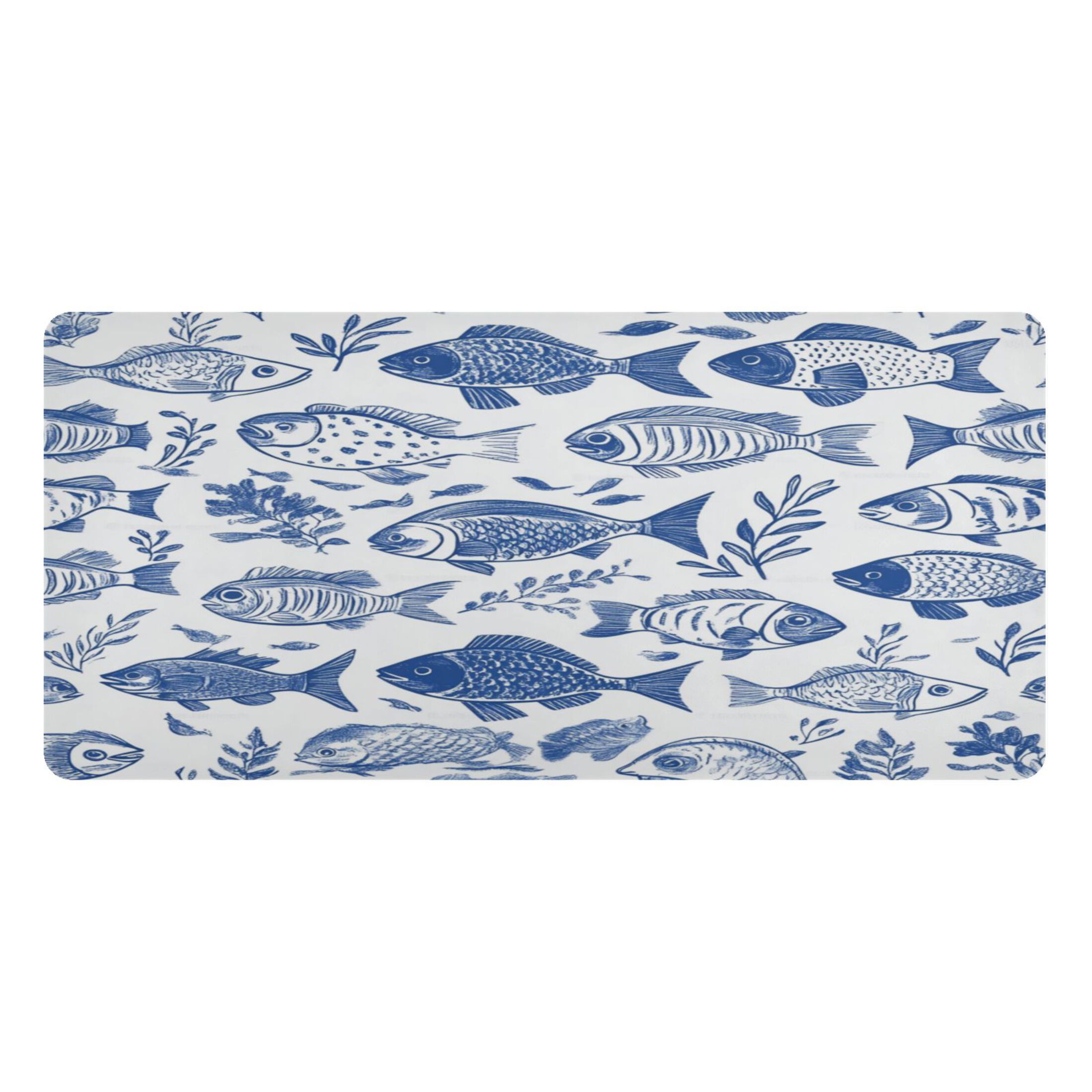 Leather Keyboard and Mouse Desk Mat Office Desk Accessories Protective Office Desk Decor Desk Pad Mat for Gaming, Work from Home, Office Hand-drawn Fish 16.5" x 35.4"