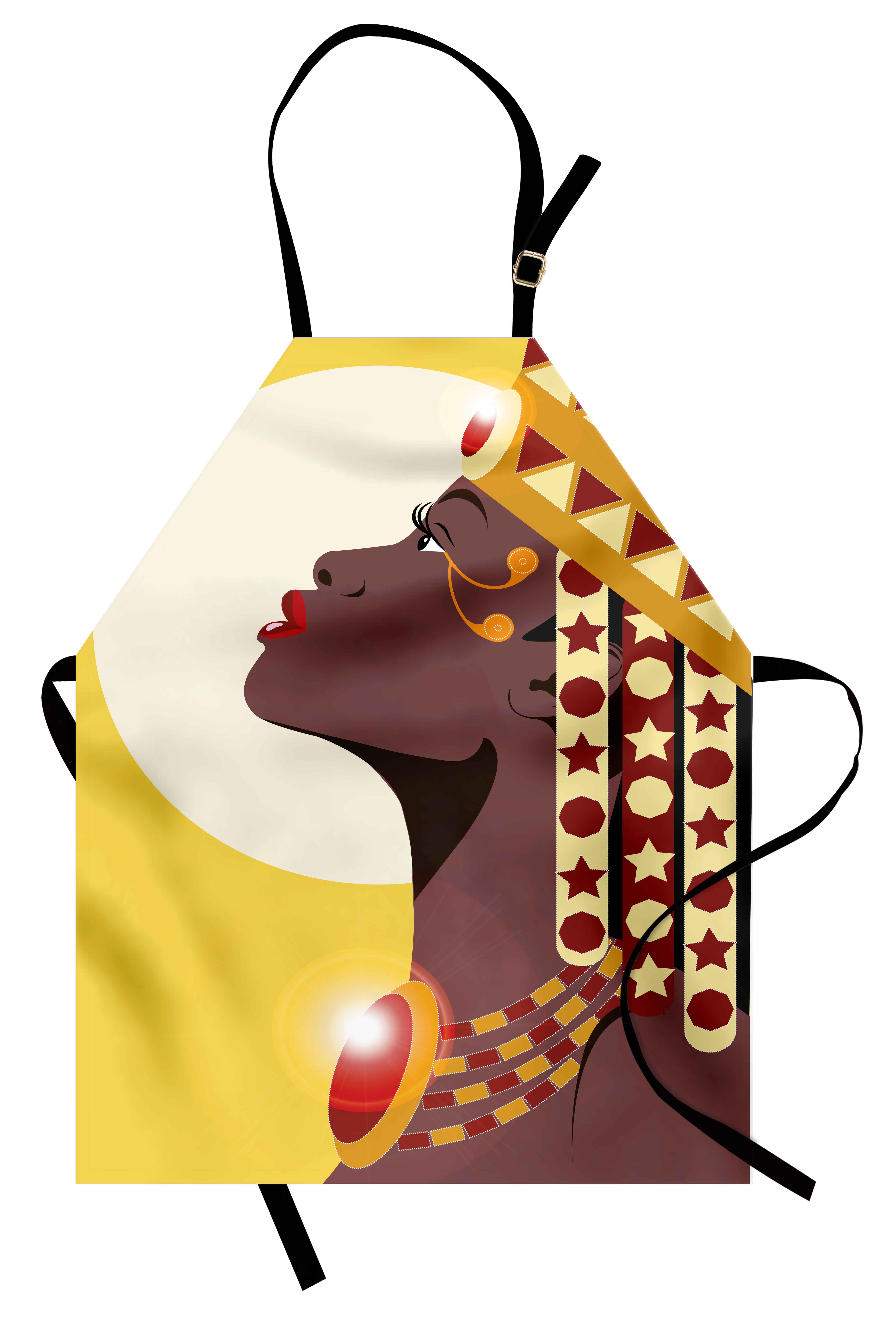 Queen Apron Beautiful Sexy African Woman Princess with Crown Against Sun Kissing, Unisex Kitchen Bib Apron with... by 3decor llc