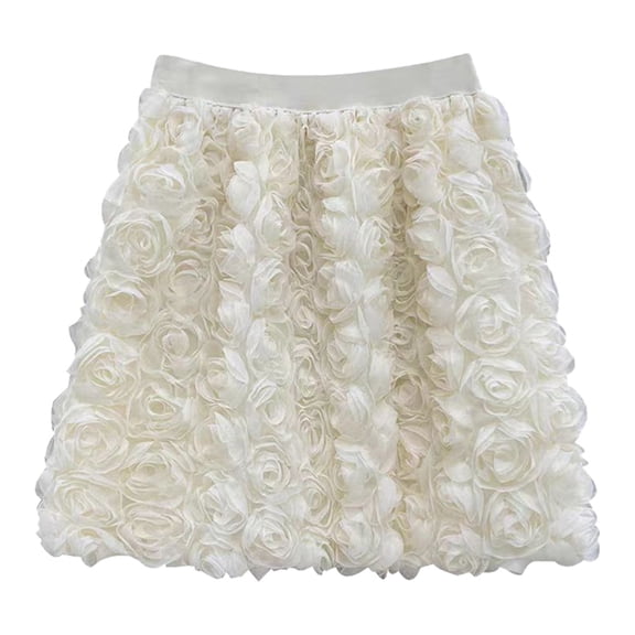 EDFBUYKRS Female Skirts Maxi Skirts for Women 2026 Petite Women's Casual and Fashionable White Aging High Waist Three Rose Decorated Skirt