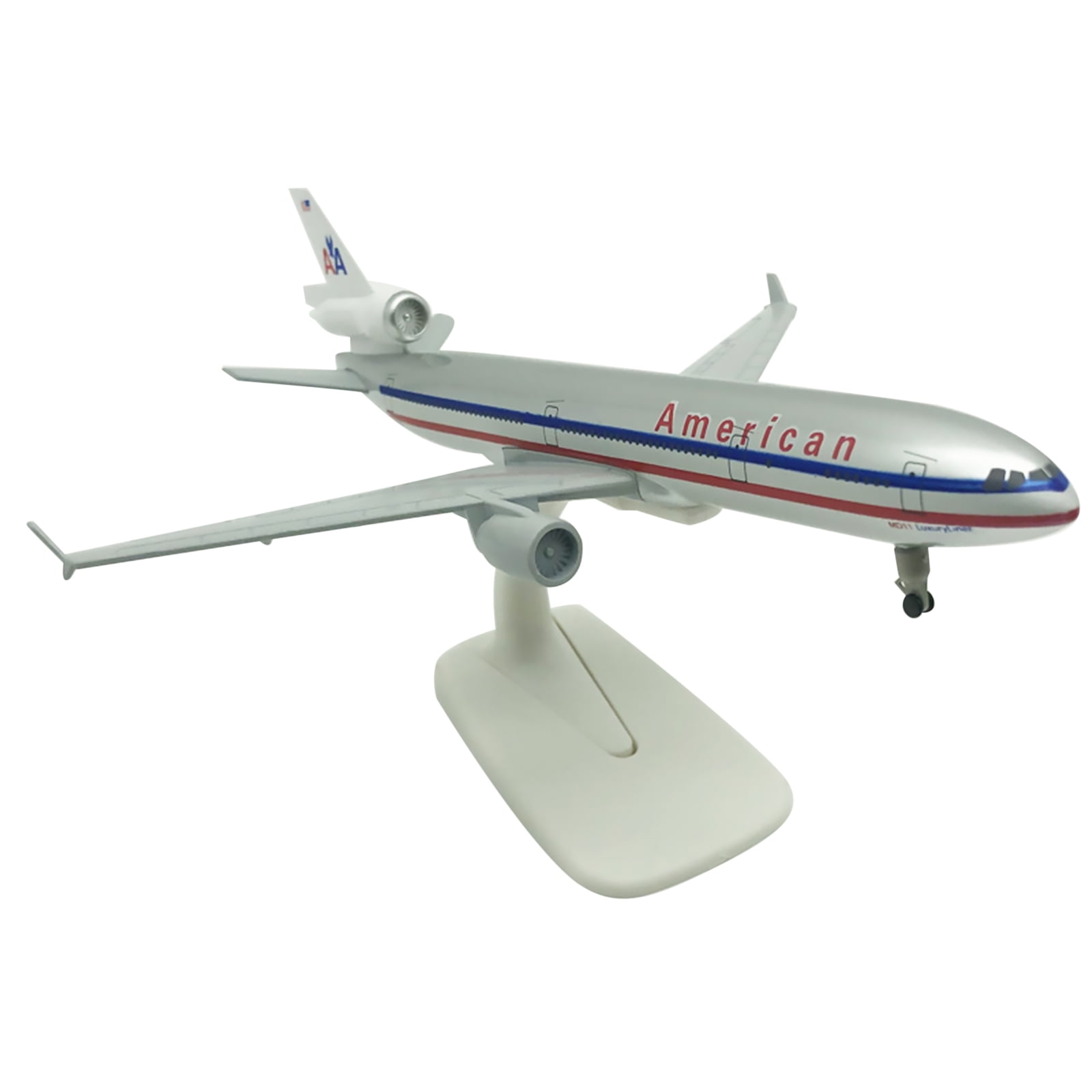1:400 American MD-11 Diecast Airplane Model, 20CM, Alloy with Movable Wheels, Landing Gears, Display Stand for Aviation Enthusiasts