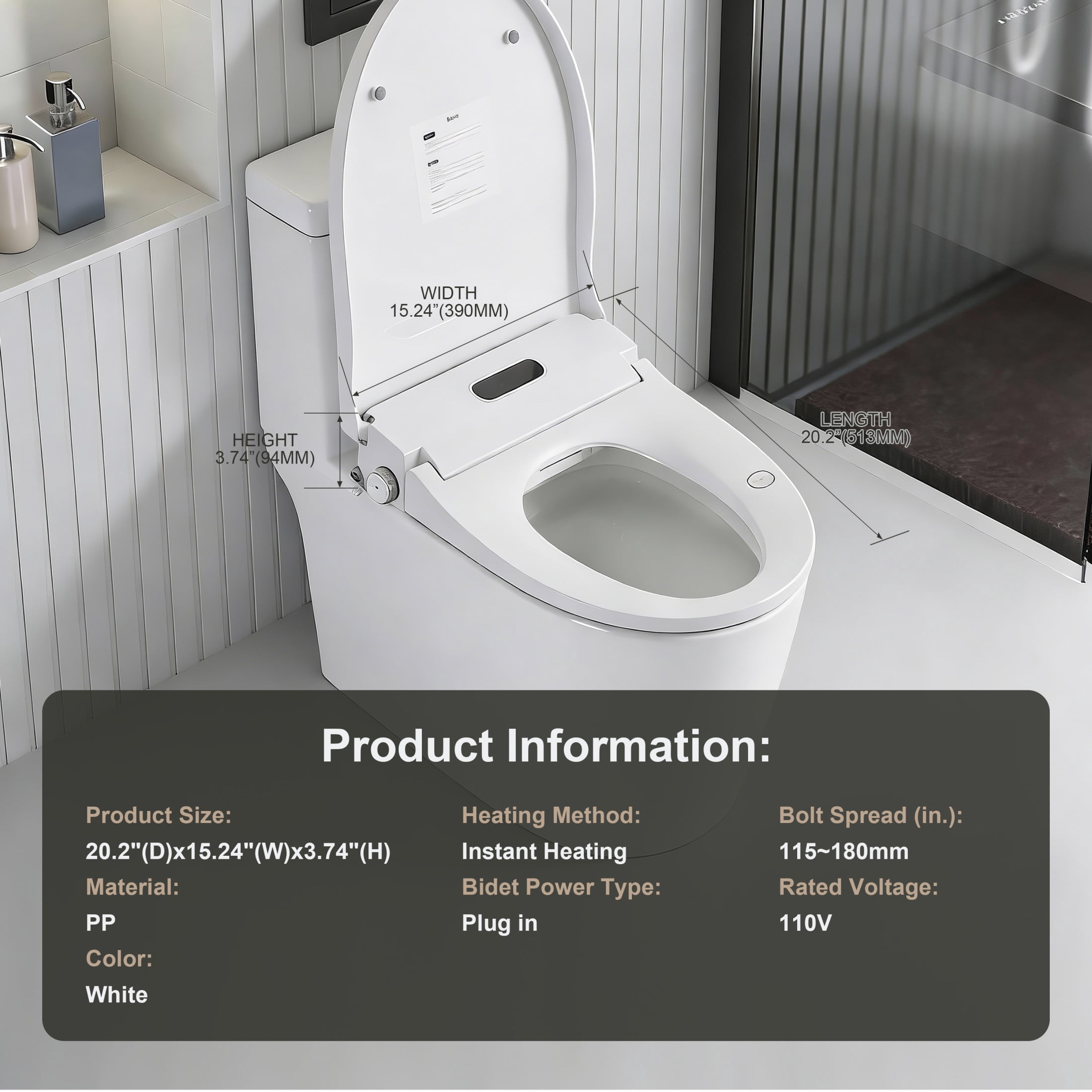 Noble House Smart Bidet Toilet Seat, Side Knob Adjustable Heated with Instant Warm Water and Cleaning Nozzle, White