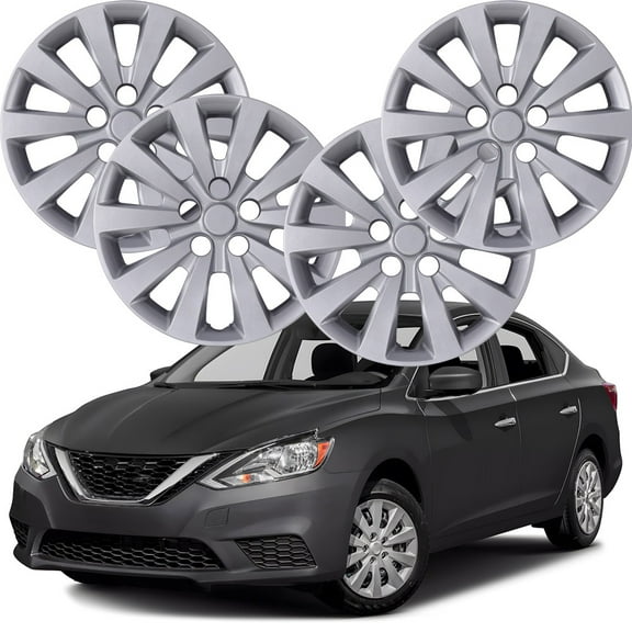 16" Hubcaps for 2013-2019 Nissan Sentra,Wheel Rim Covers for 2011-2017 Nissan Leaf,Heavy Duty PP Material Snap on Installation (Set of 4,Lacquer)