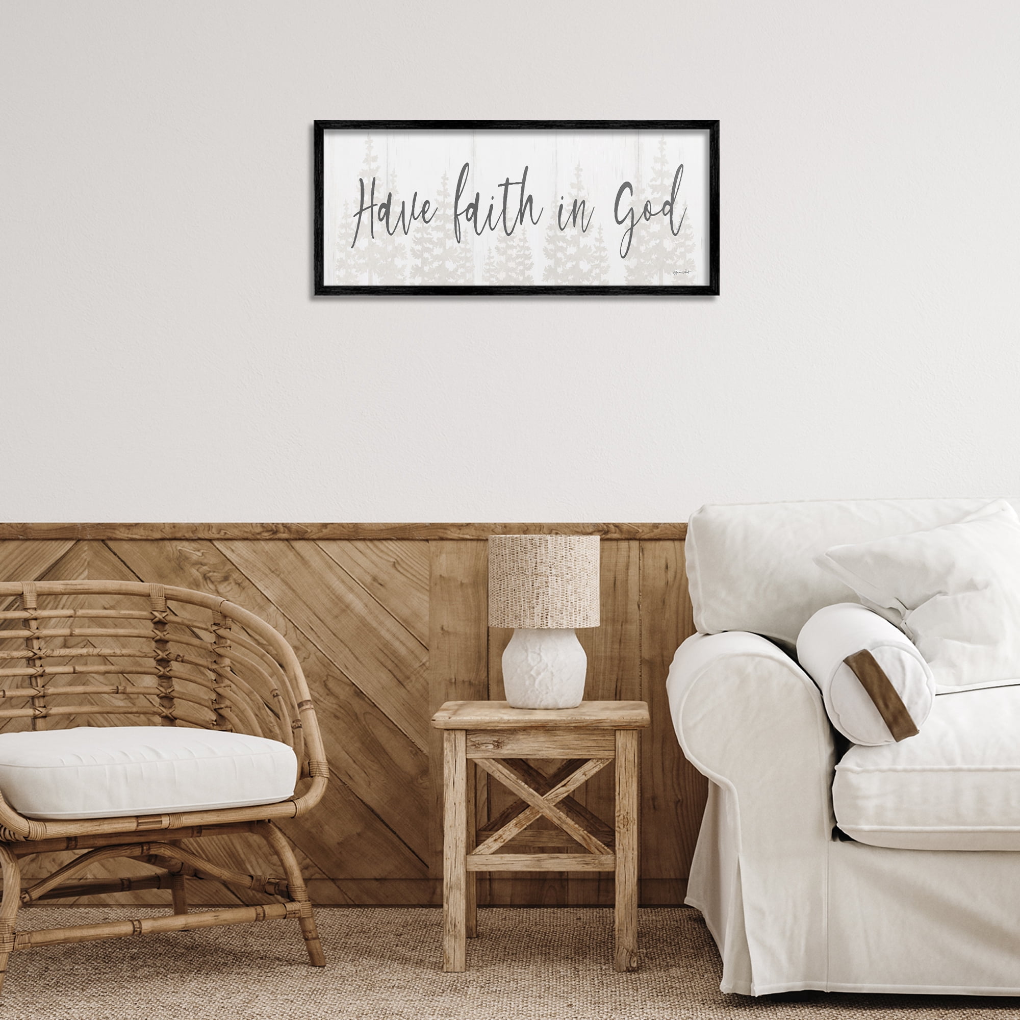 Stupell Industries Faith In God Phrase Religious Painting Black Framed Art Print Wall Art, 24 x 10