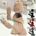 thumbnail image 2 of 3Pcs/Set Ear Protection Full Finger Scarf Hat Gloves Set High Density Twist Solid Color Knitted Scarf Hat Gloves for Hiking, 2 of 8