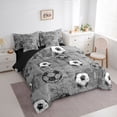 thumbnail image 2 of Castle Fairy Sport Soccer Twin Bedding 7-Piece, Vintage Ball Game Bedding Comforter Set, Gray Black White,Black Reversible, 2 of 7