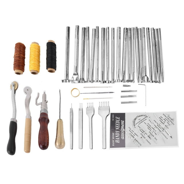 Kit de herramientas manuales para manualidades de cuero, 48 Uds., para coser, punzonar, tallar trabajos