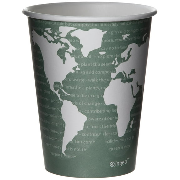 Eco-Products GreenStripe PLA Hot Cups, 10 Oz, 100% Recycled, White/Green, Pack Of 1,000 Cups