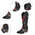 thumbnail image 4 of Rokment Flower Wide Calf Cowboy Boots for Women 2025 Fall Winter Fashion Embroidered Knee High Western Cowgirl Tall Boots Black Size 6, 4 of 7