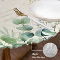 thumbnail image 3 of Green Eucalyptus Leaves Round Tablecloth, Fitted Table Cover with Elastic for 55"-60" Round Tables, Spring Daily Flowers Plants Beige Table Cloth Outdoor Indoor Dinning Party Waterproof Tablecloths, 3 of 7