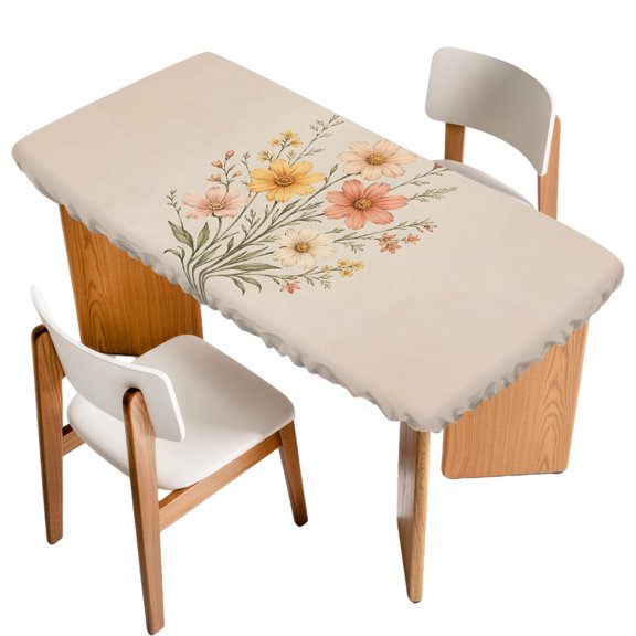 Farmhouse Wildflower Fitted Rectangle Tablecloth 30" x 60" Watercolor Daisy Pink Yellow Botanical Elastic Table Cloth Fits for 5 Foot Folding Tables Waterproof Table Cover for Picnic Camping Outdoor