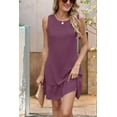 thumbnail image 5 of Summer Sleeveless Mini Dresses for Women Crewneck Tiered Ruffle Dress Tie Backless Short Dress Flowy A Line Dress Taro Color XL, 5 of 8