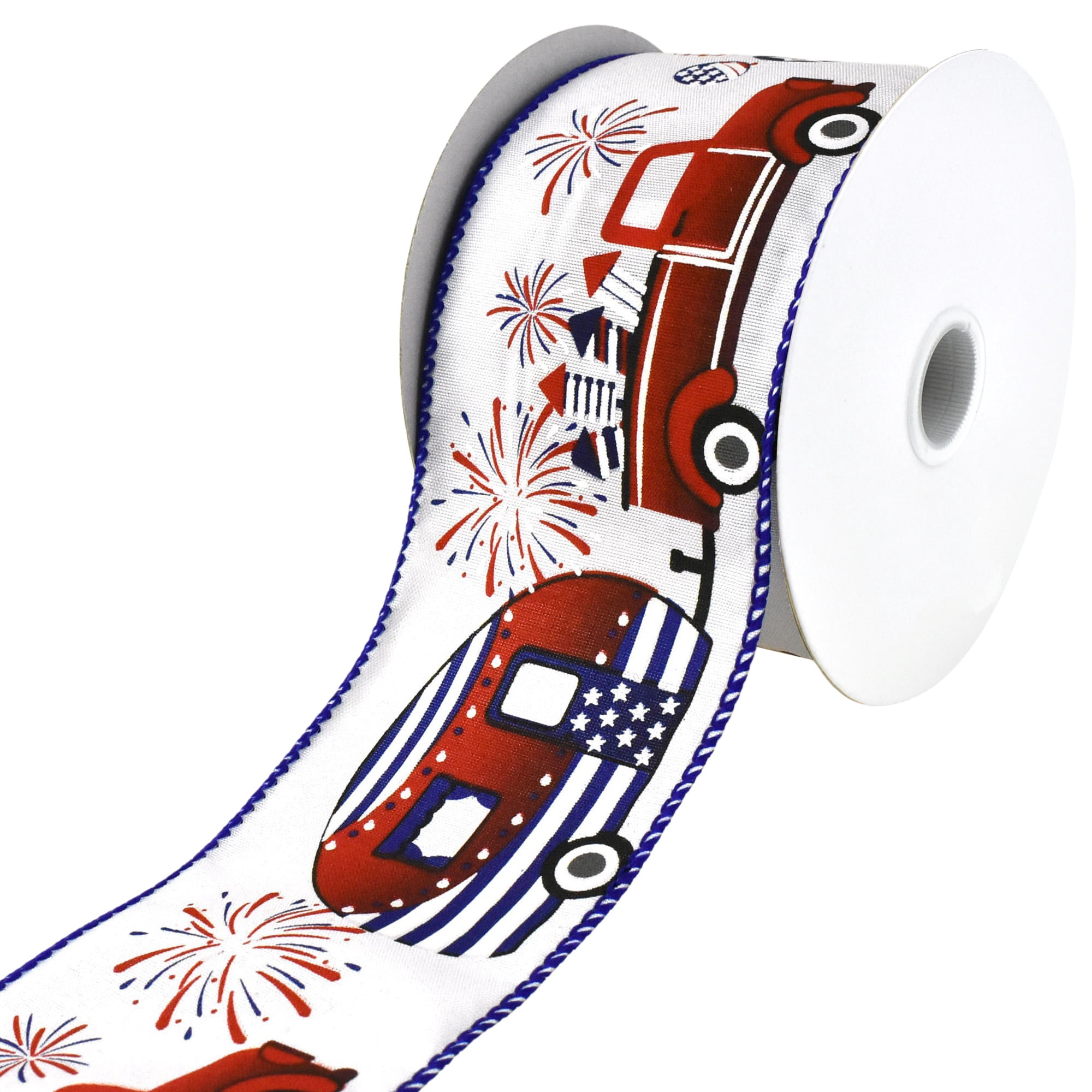 Patriotic Trucks and Campers Wired Ribbon, 2-1/2-inch, 10-yard, Red ...