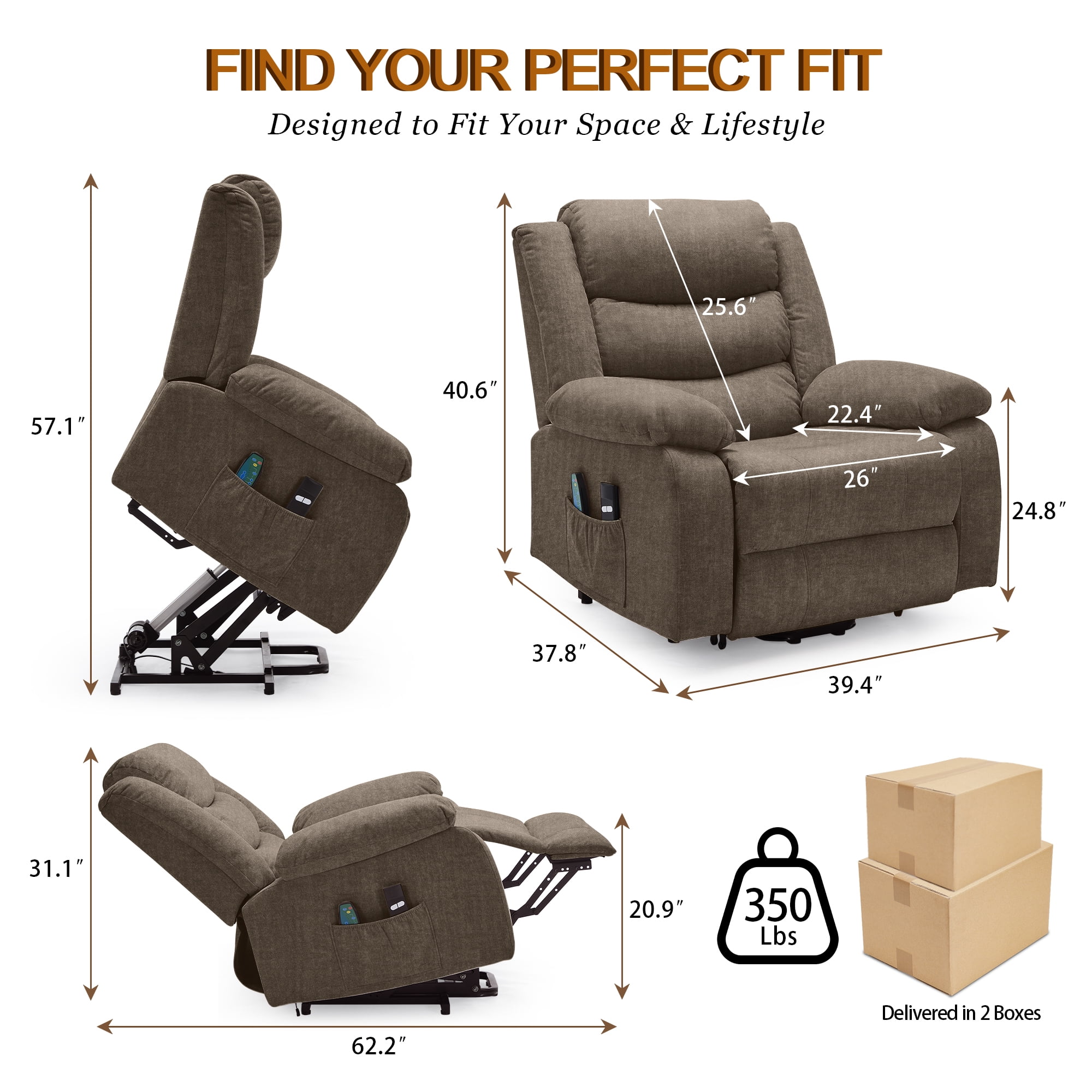 Korser Power Lift Recliner Chair for Elderly with Massage and Heat Oversized for Living Room,Brown