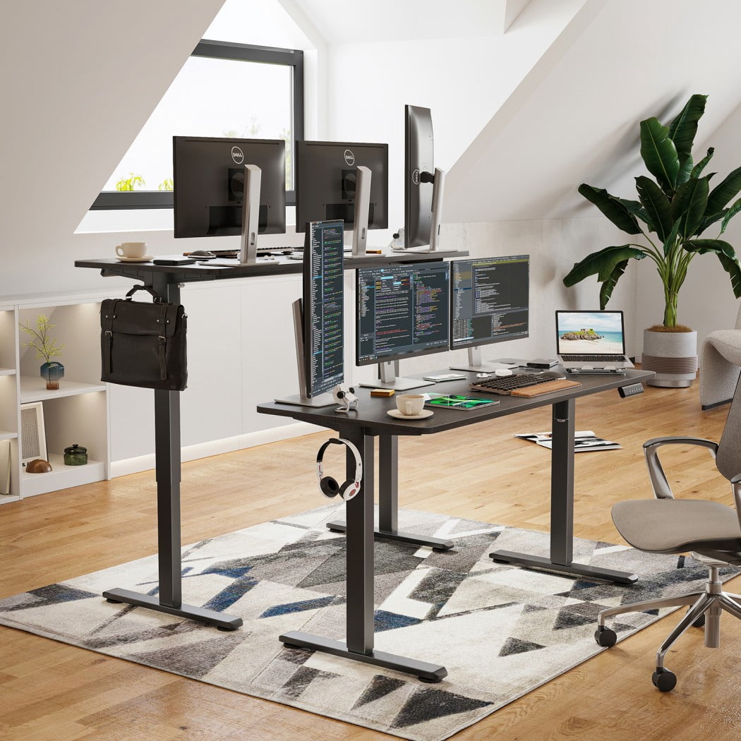 Electric Standing Desk, 56" x 24" Height Adjustable Sit Stand Desk with Splice Board, Carbon Steel Frame, 4 Memory Presets for Home Office, Walnut