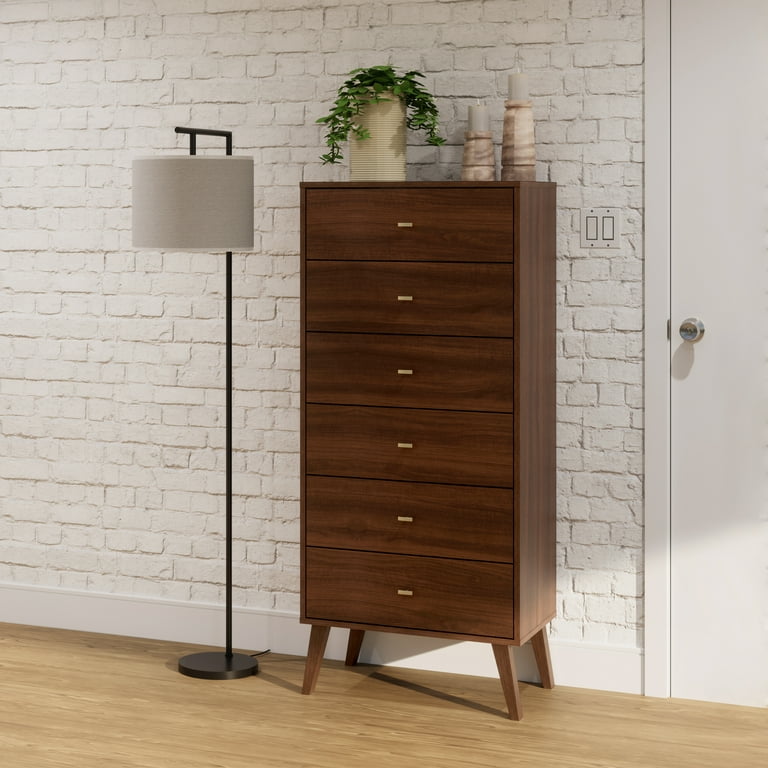 Prepac Milo Mid Century Modern Tall 6-Drawer Lingerie Chest