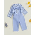 thumbnail image 3 of Suealasg Baby Boys Christmas Gentleman Suit Outfit Long Sleeve Plaid Print Romper Shirt with Bowtie +Suspender Pants 3 6 12 18 Months Infant Boys 2Pcs Fall Formal Wear Clothes, 3 of 7