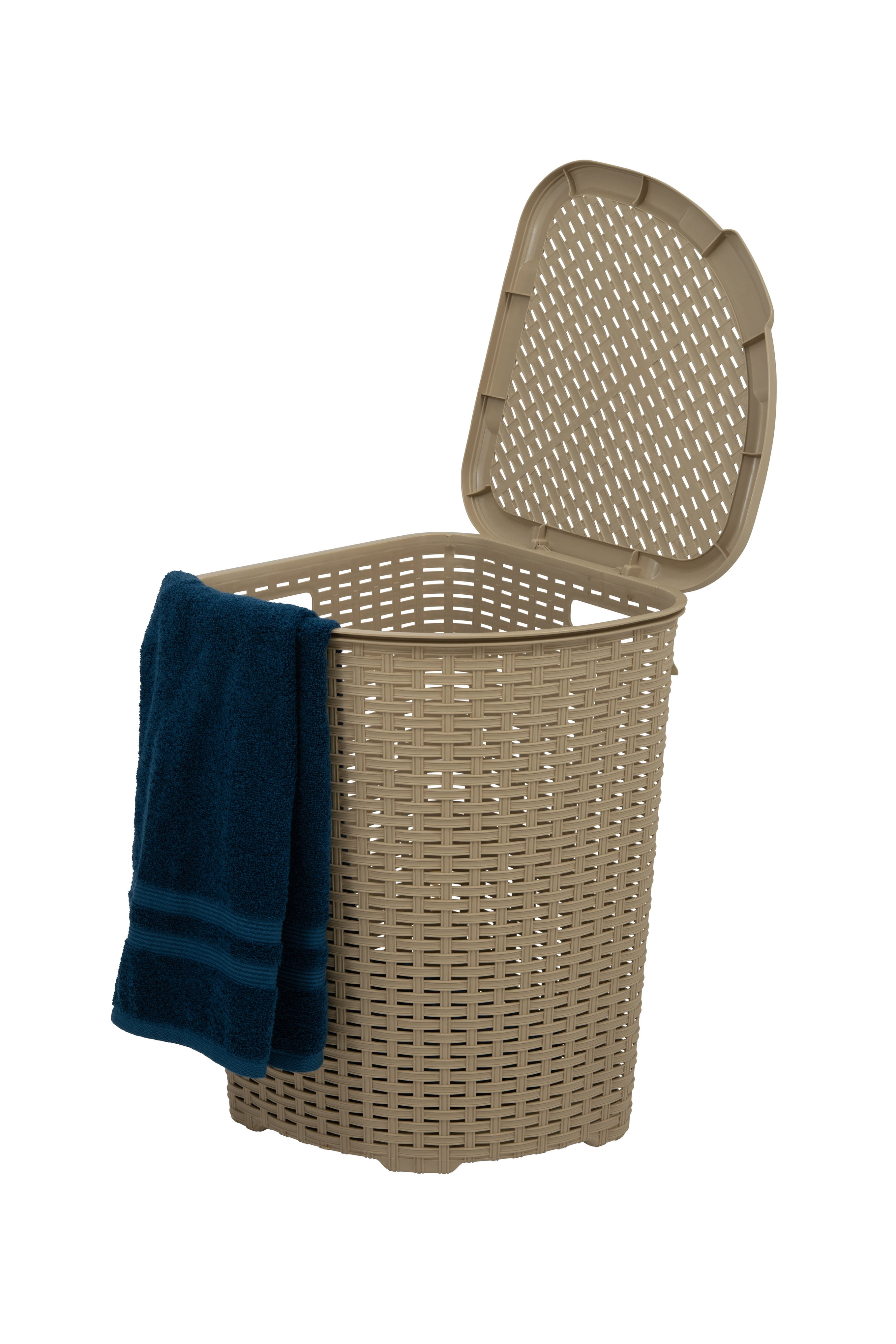 Superio Corner Laundry Hamper Basket With Lid 50 Liter, Beige Wicker