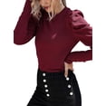 thumbnail image 4 of Enjiwell Women's Solid Color Crew Neck Buttons Spliced Lantern Long Sleeve Classic Blouses, 4 of 4