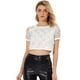 thumbnail image 1 of Camiseta con borlas y mangas cortas Allegra K con purpurina brillante y lentejuelas para mujer Blanco plateado S, 1 of 5