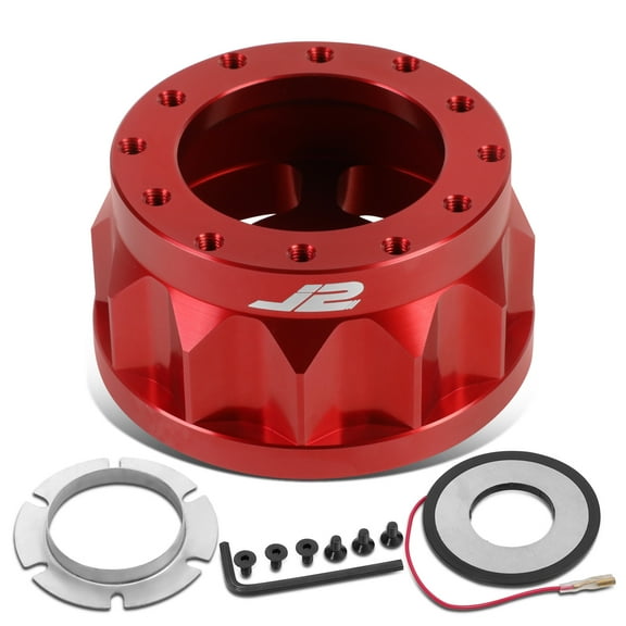 J2 Engineering J2-HUB-N6-RD J2 For 1987 to 2001 Nissan D21 200SX 240SX Altima Maxima Sentra 2" Red Billet Aluminum Gear Steering Wheel 6-Bolt Hub Adapter