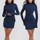 thumbnail image 5 of Vestido ajustado con bolsillo decorativo Color sólido Traje de vacaciones para mujer Ygjytge Azul T L para Mujer, 5 of 9