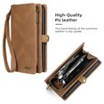 thumbnail image 4 of Allytech iPhone 15 Wallet Case, Detachable Back Cover Large Space Cards Slots Zipper Walle Stand Hand Strap Wallet Phone Case Cover for Apple iPhone 15 - Brown, 4 of 6