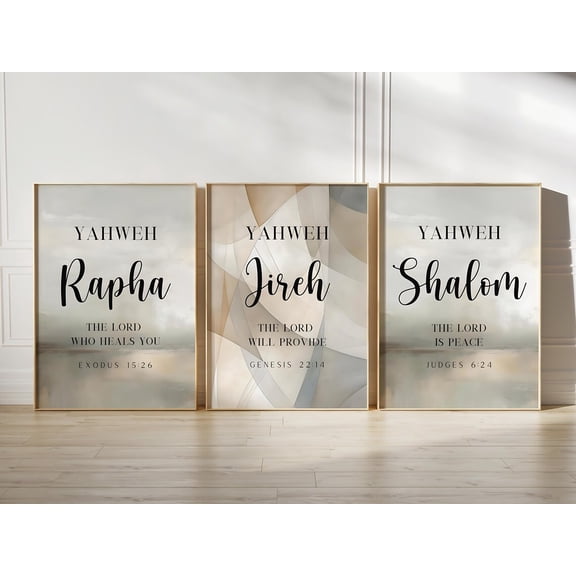 Hebrew Names Of God Wall Art Print Bible Verse Modern Christian Art Scripture Religious Art Set 3 Unframed Paper Print 8x12