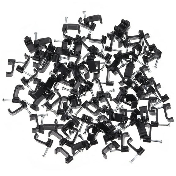 100 Pcs Cable Clamp Square Nails Steel Wood Clamps with Black J Hooks Material